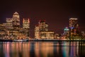 The skyline of Canary Wharf at night in London, England Royalty Free Stock Photo